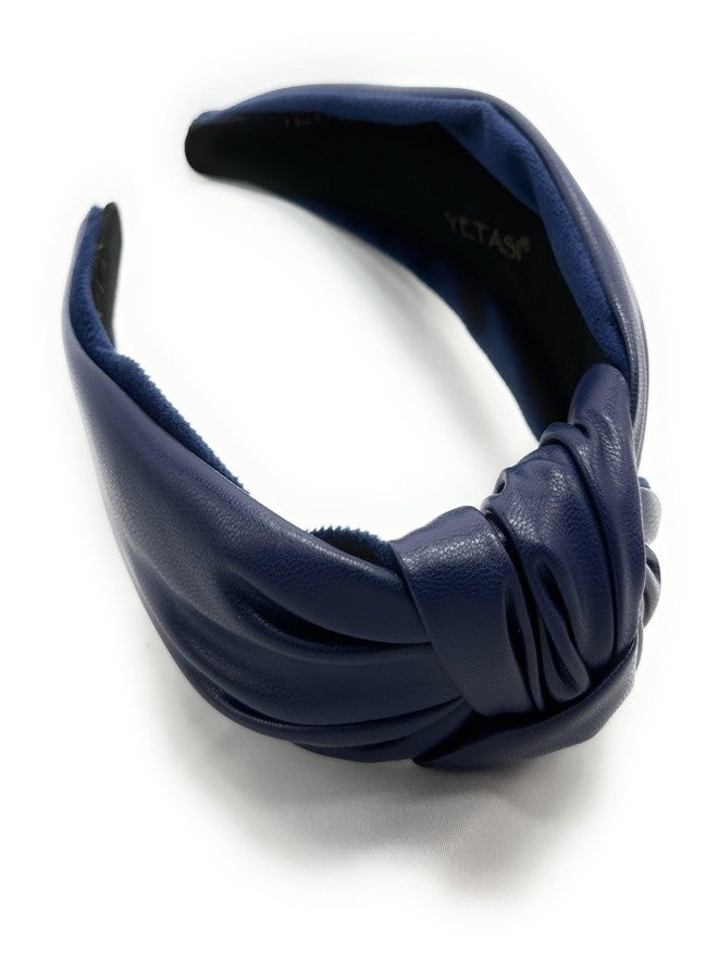 YETASI Chunky 2.5 Inches Knot Top Navy Blue Headbands for Women, Trendy Head bands for Women's Hair Leather Knotted Headband for Women is a Womens Head band Fashion Designer Girl - Image 2